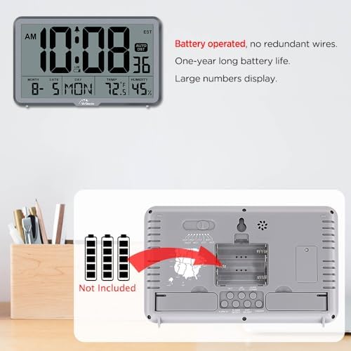 WallarGe Auto Set Digital Wall Clock Battery Operated, Auto DST - Image 4