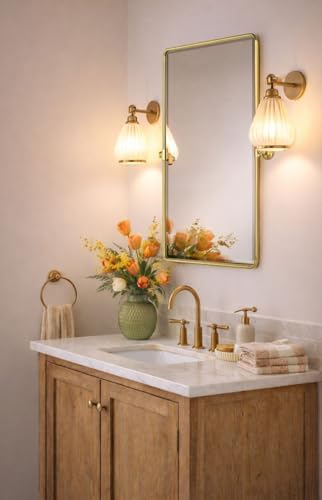 Farmhouse Pivot Rectangle Bathroom Mirror Brushed Gold Metal Framed Tilting - Image 2