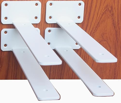 4 Pack - 10 inch White Hidden L Shelf Bracket Iron Floating Shelf Brackets by MHMYDZ