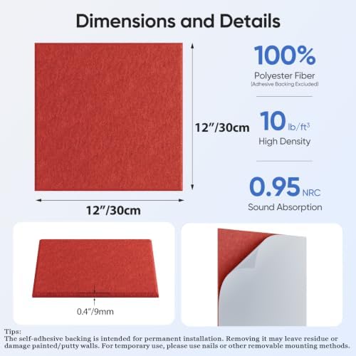 Square Acoustic Panels, 12 Pack Self-Adhesive Sound Panels - Image 3