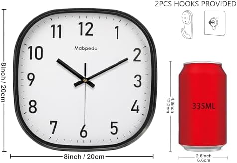 Small Wall Clock, 8 Inch Silent Non Ticking Battery Operated Clock, Square - Image 3
