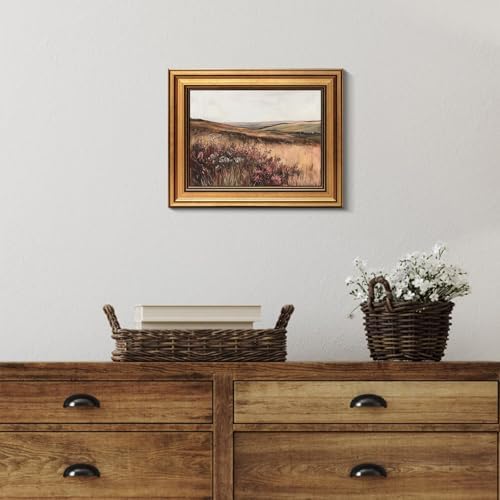 KBKBART Gold Framed Canvas Wall Art, Moody Maroon Wildflower Scenery Prints - Image 7