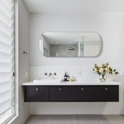 Long Oval Mirror Black Full Length Mirror 18"x47" Pill Shapd Wall Mirror - Image 4
