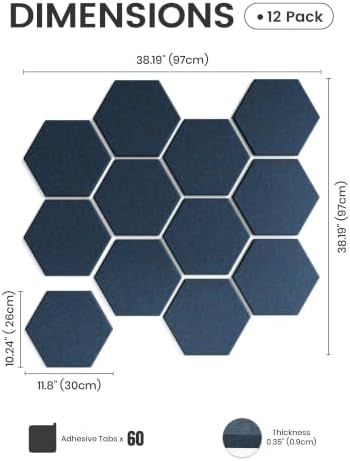 Fluxynara 12-Pack Hexagon Felt Bulletin Board Tiles, Carbon Blue-1 - Image 2