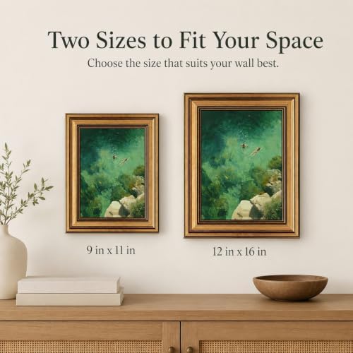 Gold Framed Wall Art, Swimming in Green Abstract Canvas Prints – Vintage - Image 5