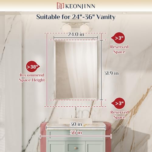 Keonjinn Frameless Bathroom Mirror 24" x 32", Rectangle Mirrors - Image 7