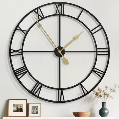 32" Extra Large Wall Clock, Silent Rustic Metal Wood Face Decorative Clock by ArtfulClocksBeautifulMoments