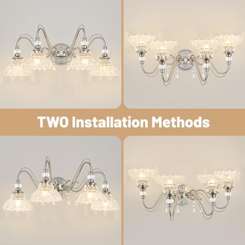 Brushed Nickel Bathroom Vanity Light, 4-Light Nickel Finish Wall Sconce - Image 3