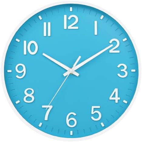 HZDHCLH 10 Inch Wall Clock Battery Operated Silent Non Ticking Blue Modern by HZDHCLH
