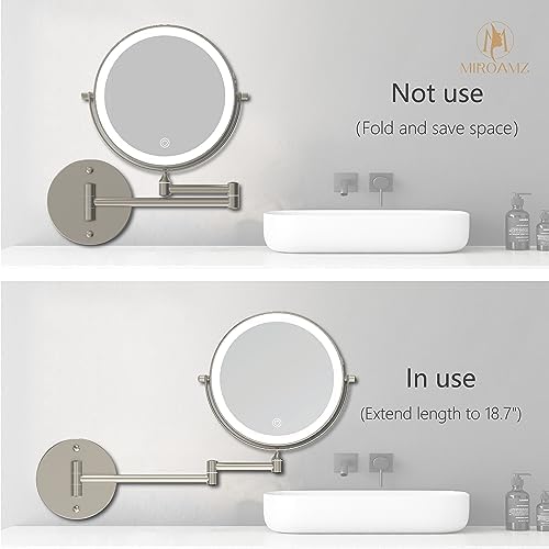 8" Wall Mounted Lighted Makeup Mirror, Brushed Nickel - Image 4