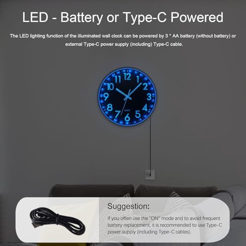 JoFomp LED Wall Clock for Bedroom Night Glow, 12 Inch Silent Wall Clocks - Image 5