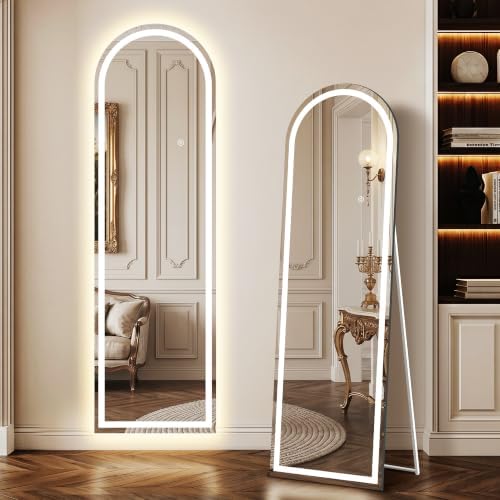 Delma LED Arched Full Length Mirror, Dimmable & 3 Color Lighting, by Delma