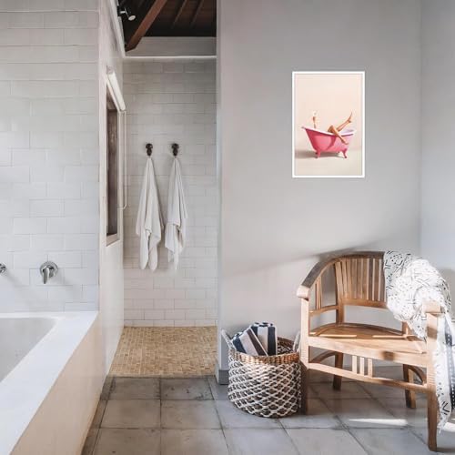 Woman With Cocktail In Bathtub Poster Cute Pink Bathroom Martini Canvas Wall - Image 4