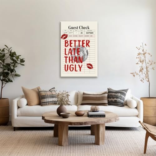Funky Red Girly Wall Art Better Late Than Ugly Posters Retro Guest Check Art - Image 3