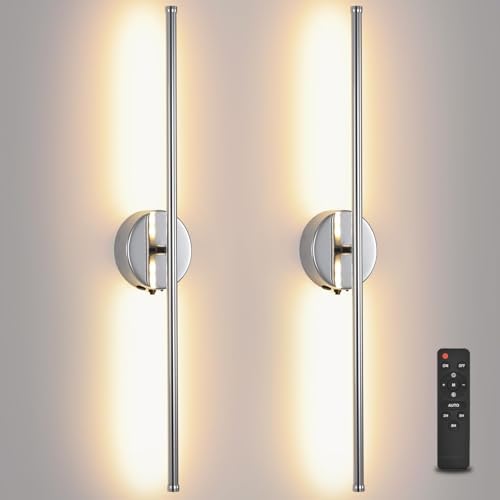 Battery Operated wall Sconce Set of 2, 27.5" Chrome USB Rechargeable LED by Unknown