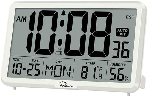WallarGe Auto Set Digital Wall Clock Battery Operated, Auto DST by WallarGe