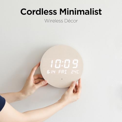 mooas Wood Moon Cordless Mini Digital LED Wall Clock, Temperature - Image 2