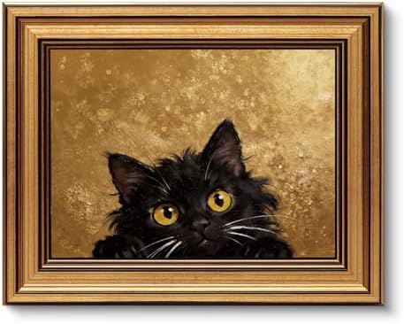 VIYYIEA Vintage Gold Framed Wall Art, Cute Fluffy Black Cat, 8x10 Inch by VIYYIEAART
