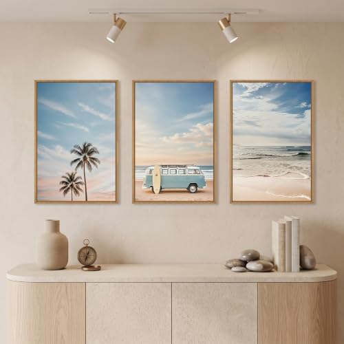 Large Ocean Beach Surfboard Framed Canvas Wall Art Set -16"x24"x3 - Image 3