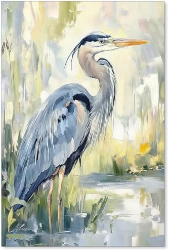 Blue Heron Canvas Wall Art Watercolor Sea Bird Poster Coastal Nature Wildlife by Unknown