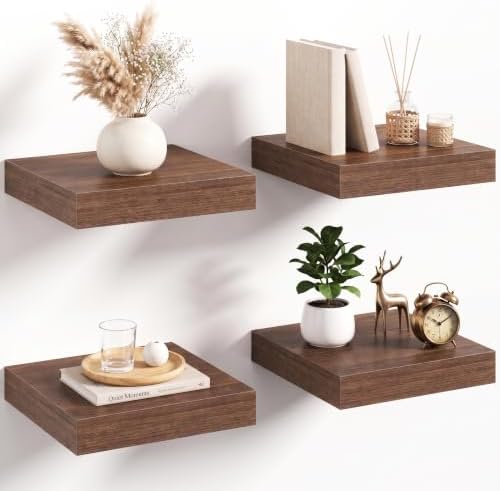 Acovy 8in Square Floating Shelves 4 PCs, Wall Mounted Display Shelf by Acovy
