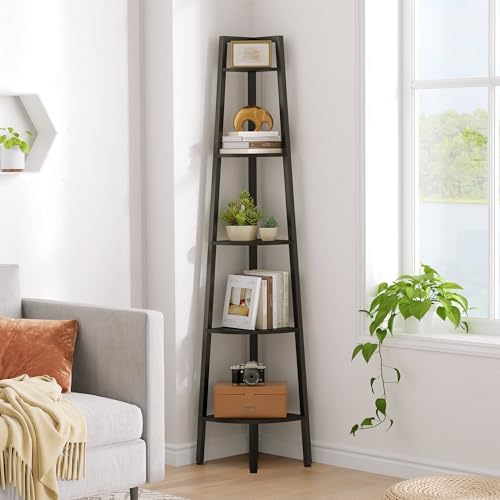 Hoctieon Corner Shelf, 5-Tier Corner Bookshelf, Rustic Ladder Shelf, Industrial by Hoctieon