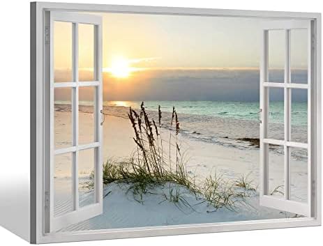 Sea Whisper Beach Painting Wall Art Canvas : 24x36 Inch Coastal Window Artwork by seawhisper