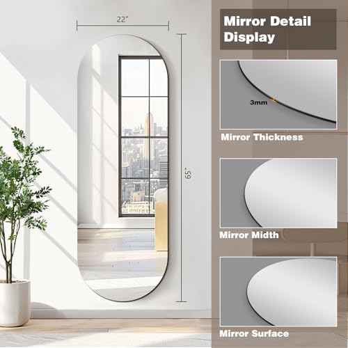 Niccy Oval Full Length Mirror, Frameless Wall-Mounted Mirror - Image 3