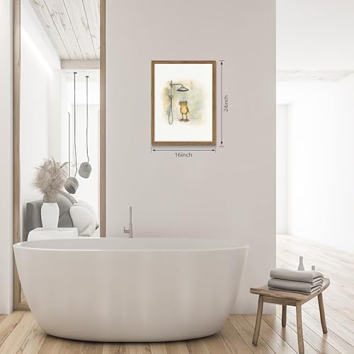 Framed Funny Frog Canvas Wall Art, Cute Frog Showering in Bathroom Canvas Prints - Image 4