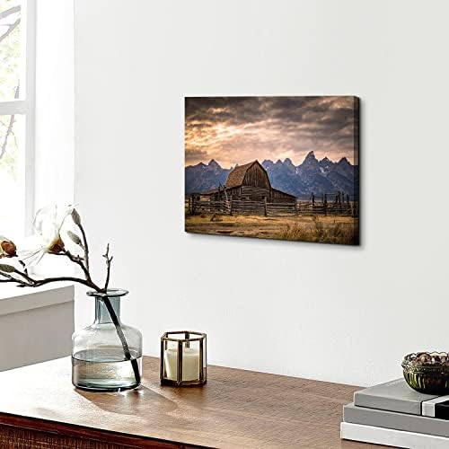 Grand Teton National Park Canvas Wall Art Sunset Moulton Barn Landscape Wall - Image 5
