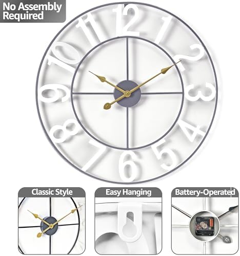 Sorbus Large Wall Clock, Metal Frame, Battery Powered - Image 4