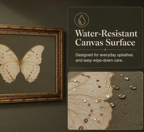 Vintage Gold Framed Wall Art Retro White Butterfly Canvas Print Dark Green - Image 3