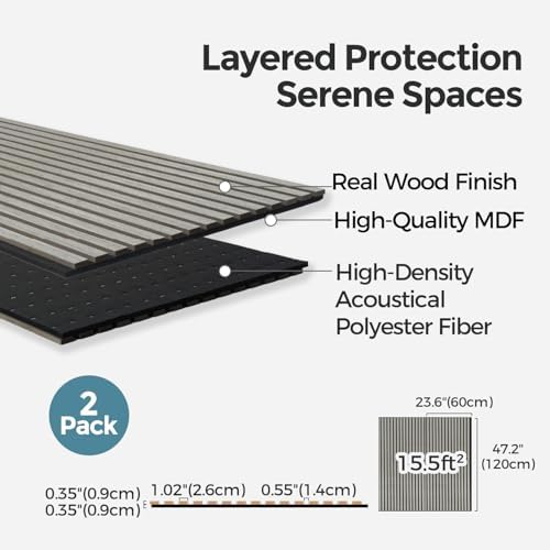 AKUMAX Extra-Thick 0.7" Wood Slat Acoustic Wall Panels, 2 Pack 47.2" x 23.6" - Image 5