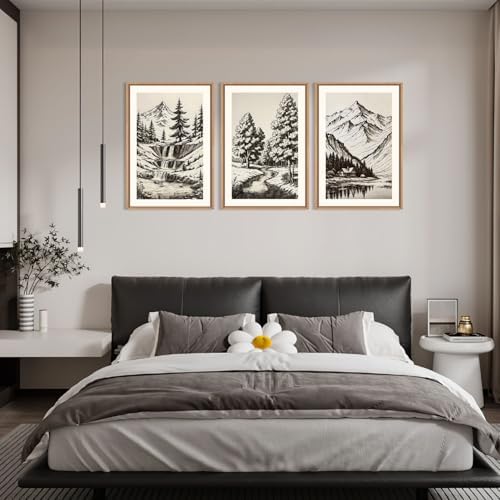 Vintage Sketch Pine Tree Mountain Framed Canvas Wall Art Set- 16"x24"x3 - Image 5