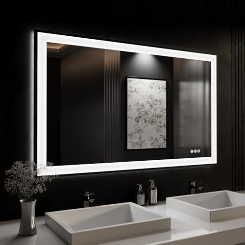ISKM 48x28 Framed LED Bathroom Mirror, Dimmable Front & Backlit by ISKM-IStillKeepMovin
