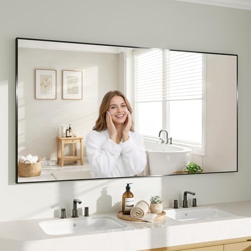 Koonmi Black Rectangle Wall Mirror, 36x55 Inch Bathroom Mirror, Aluminum Frame by KOONMI