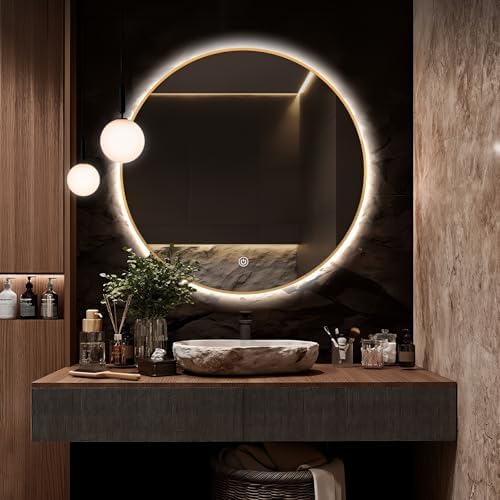 28" Round LED Bathroom Mirror, Wall Mounted Round Backlit Mirror LED Bathroom by TheiaMo