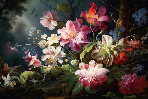 Toolhom Colorful Floral Wallpaper Illuminated by Hazy Moonlight - Image 3