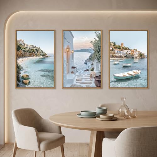 Aryroi Greek Island Coastal Scenery Framed Canvas Wall Art Set- 24"x36"x3 - Image 3