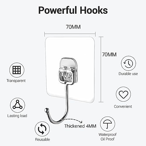 Large Adhesive Hooks, 18 Pack Hold 44lb Heavy-Duty Sticky Hooks, Waterproof & - Image 3