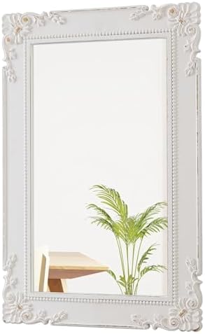 Antique White Bathroom Mirror 24 x 36 Inch, Distressed Gold by Sintosin
