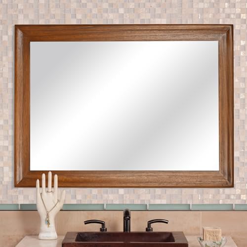 CULER Wood Wall Mirror for Bathroom, 30 x 40 inch, Walnut Brown - Image 3