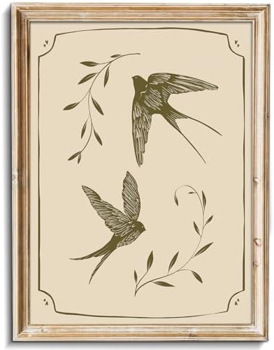 uniro Vintage Swallow Wall Art Cute Bird Canvas Prints Bedroom Bathroom Shelf by uniro