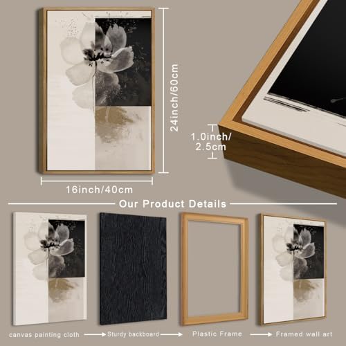 IARTTOP Neutral flower Framed Wall Art 16x24 Inch Black Beige Abstract Floral - Image 2
