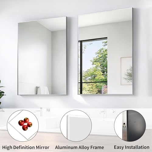 Sunniry Silver Bathroom Mirror, 16x24 inch Bathroom Vanity Mirror - Image 2