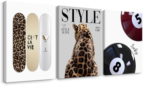 Trendy Cheetah Wall Decor Prints Preppy Leopard Wall Art Aesthetic Skateboard by Youillne