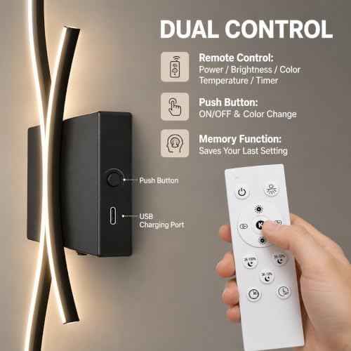 Battery Operated Wall Sconces Set of 2, Rechargeable Wireless Wall Lights - Image 5