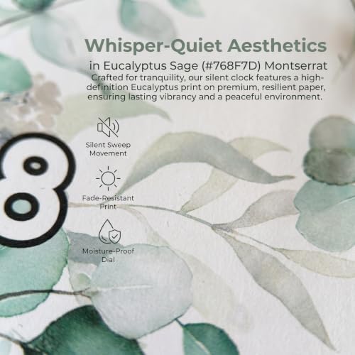 Soft Green Eucalyptus Leaf wall Clock Silent Non Ticking Battery Operated wall - Image 2