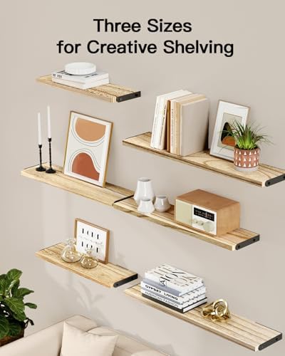 Amada Solid Paulownia Wood Wall Shelves, Large Size, Natural Wood - Image 4