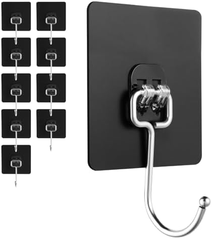 Adhesive Wall Hooks, Heavy Duty Black Sticky Hooks, 10 Pack by Unknown